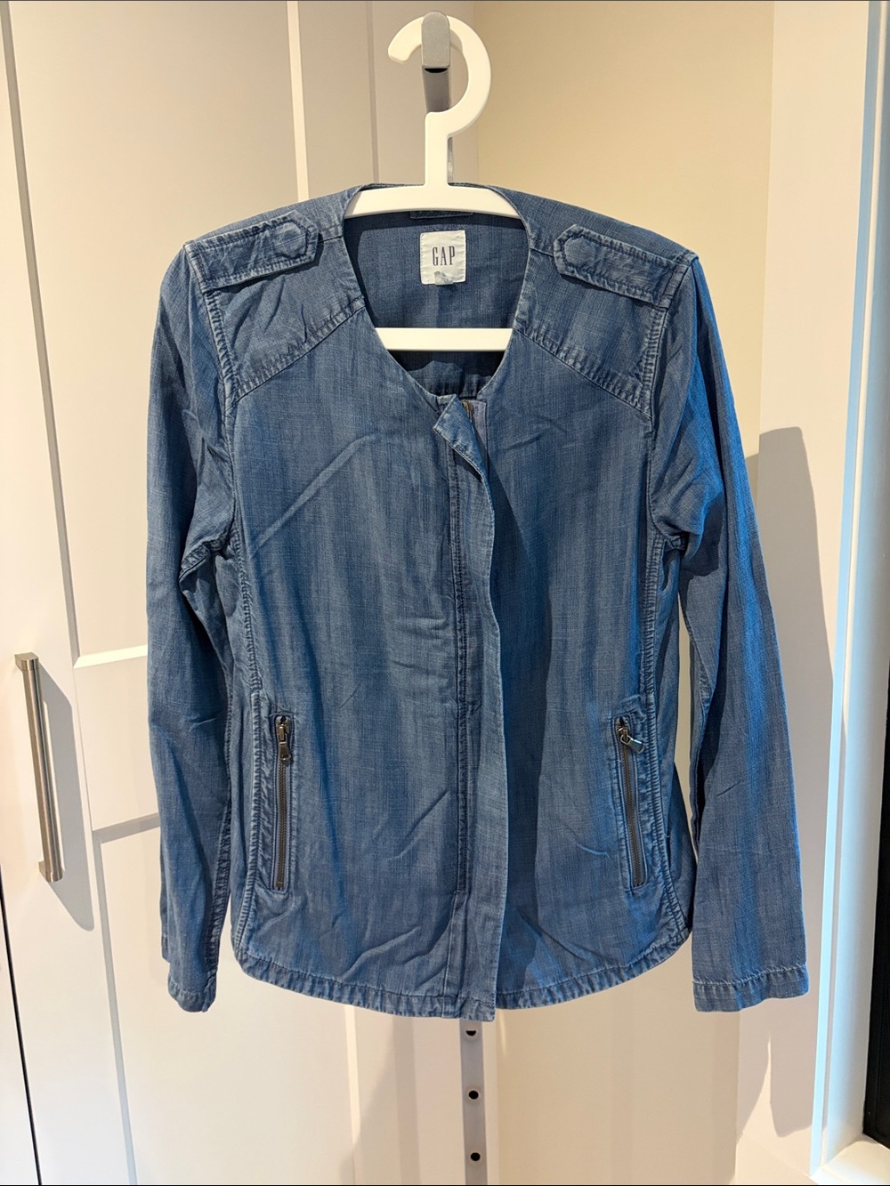 GAP Women's Medium Blue Tencel Denim Moto Jacket